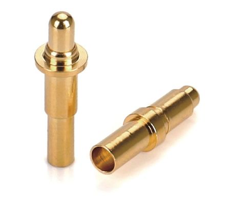 पुरुष Solder 9.5 मिमी Pogo पिन कनेक्टर पीतल 3.2 मिमी ऊंचाई वसंत लोड सोने की चादर